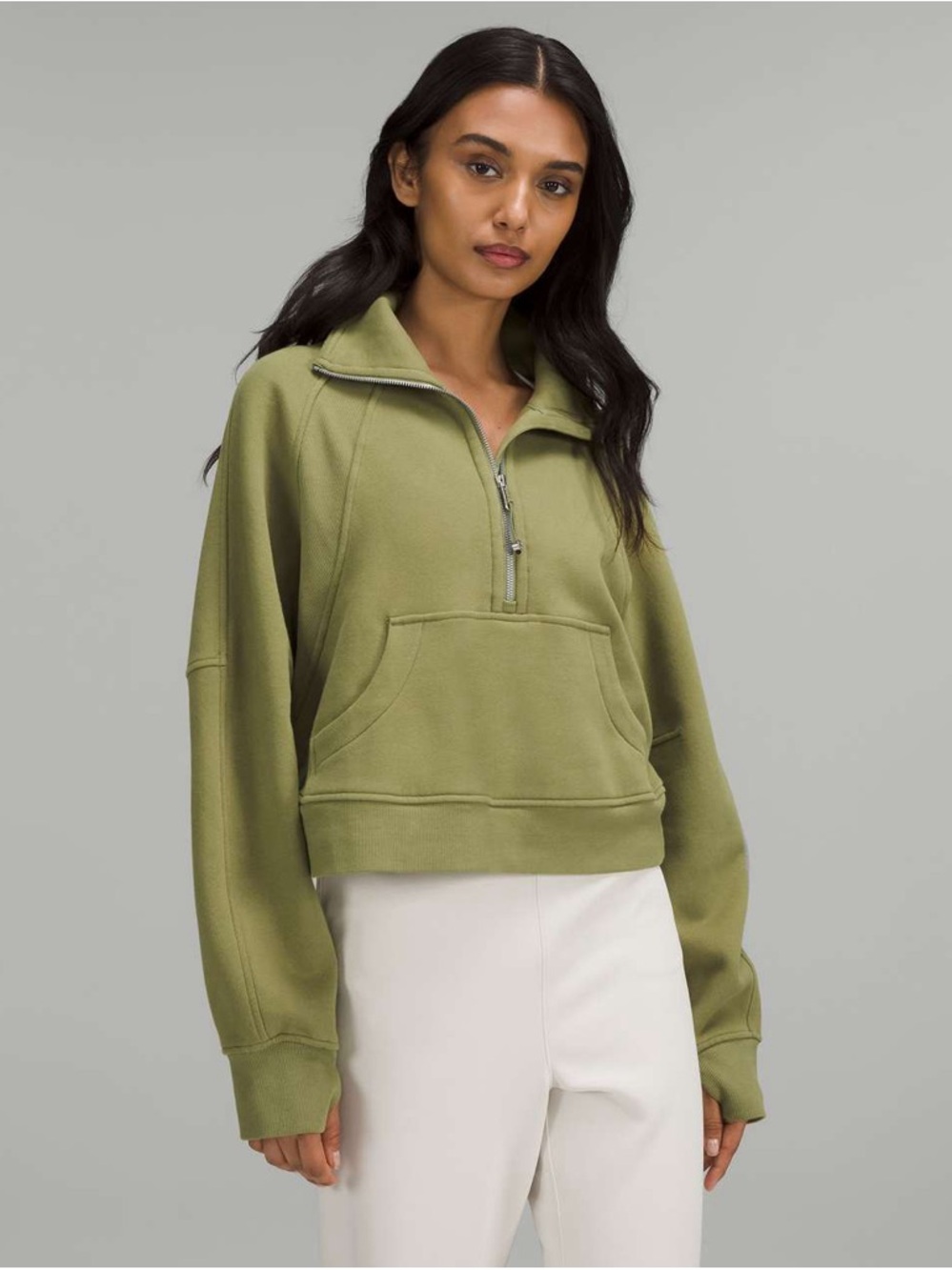 Lululemon Scuba Oversized Funnel Neck Half Zip — Bronze Green — M/L